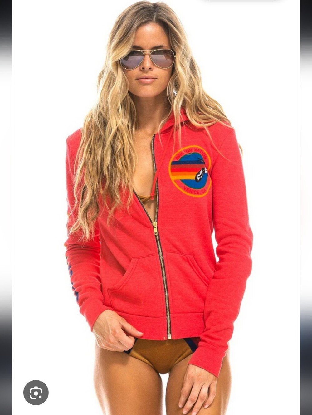 Aviator Nation Hoodie Women's Medium Full Zip Sleeve Spell Out - Picture 2 of 11
